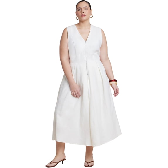 ELOQUII Women's Plus Size Zipper Detail Linen Maxi Dress