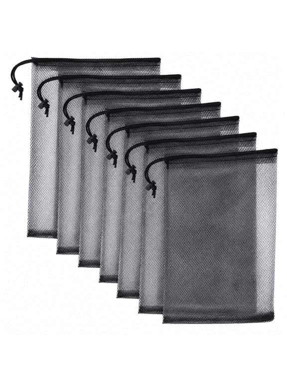 12 Pcs Black Mesh Camping Drawstring Bags, Storage Mesh Bags for Collecting Travel