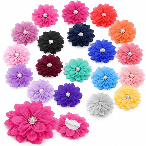 ELORIAH 20 Pcs Dog Flower Collar Accessory, Multi-Color Pet Collar Flower with Pearl Soft Chiffon Dog Bow Tie for Cat Puppy Grooming Accessories (20 Colors), Cute Dog Collar Flowers