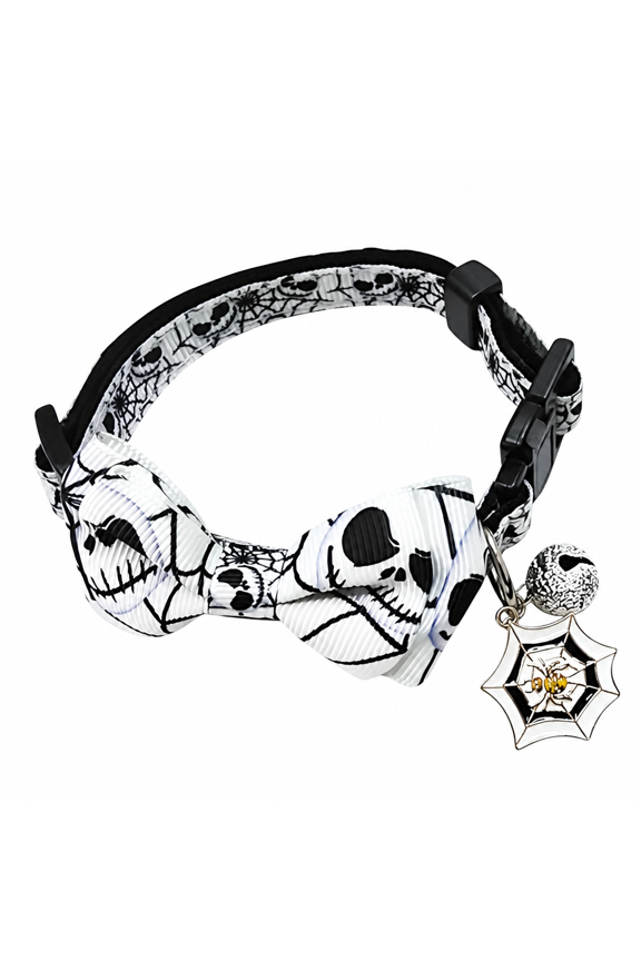 2026 New Halloween Cat Collar with Bell, Pet Collar Festival Detachable Bow Collar Holiday Printing Pattern Dog Collar Halloween Cat Collar, 12 Inch White