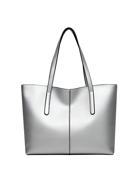 2026 New Vintage Genuine Leather Shoulder Bag Work Totes for Women Purse Handbag with Back Zipper Pocket for Work,Office,Daily,Travel,Shopping - Silver