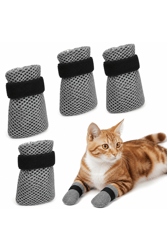 4Pcs Cat Mittens Prevent Scratching Adjustable Cat Claw Protectors Covers Mesh Breathable Cats Shoes Kitten Shoes Socks Booties Anti Scratch Kitten Foot Covers for Pet Bathing Cutting Nail