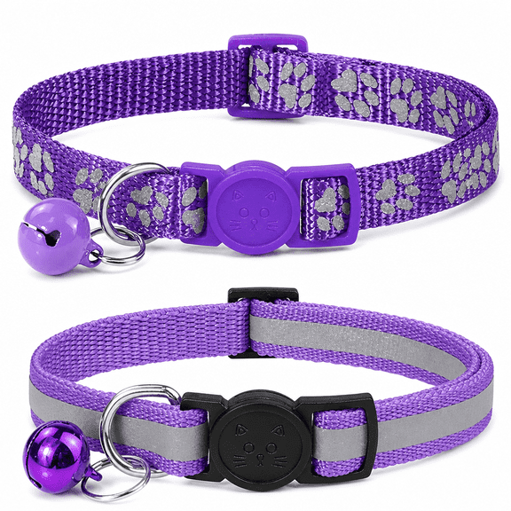 ELORIAH Breakaway Cat Collars with Bell, 2-Pack Adjustable Kitten Collar 6-8 inch, Purple