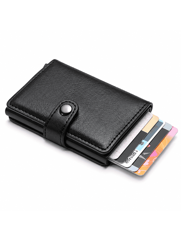 Credit Card Holders, RFID Blocking PU Leather Slim Bank Card Case Automatic Pop-Up Card Wallet for Cards & Notes, Holds 5 Cards