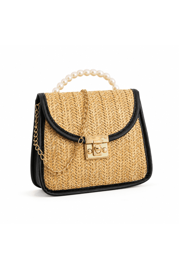 Crossbody Bags for Women Straw Clutch Purse Braided Tote Bag Pearls Wallet Women Fresh and Sweet Handbags 18*6*4.5cm,Black