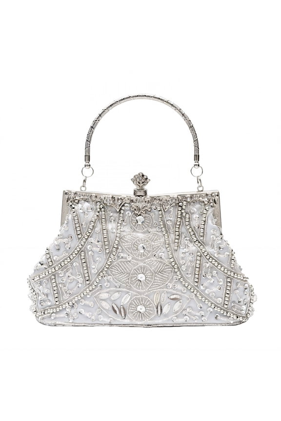 Evening Bag,Material Clutch Purse,Beads Ladies Purses,Silver