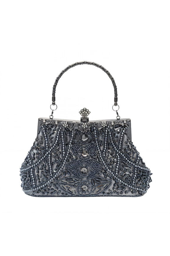 Evening Bag,Metal Frame Clutch Purse,Metal Chain Ladies Purses,Gray