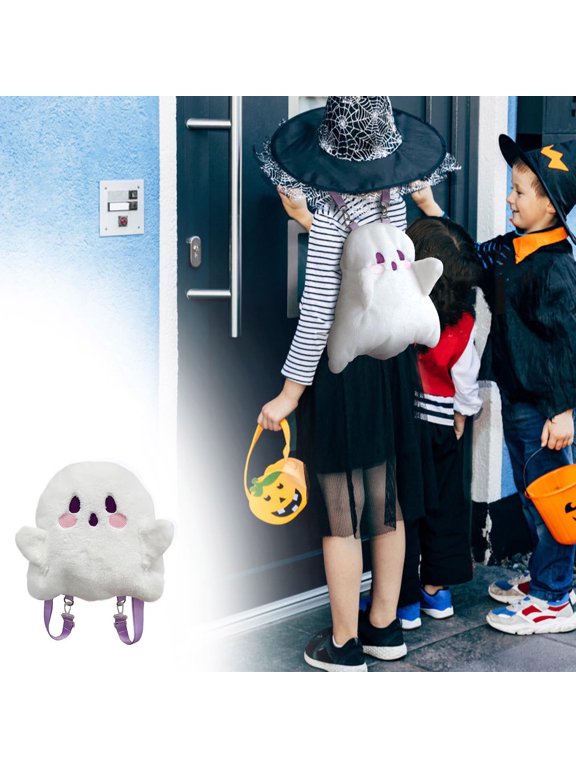 Halloween Cute Ghost Face Backpacks, Mini Crossbody Candy Bag, Plush Spooky backpack, Kawaii Cartoon Backpack for Birthday, Day of the Death, Halloween Horror Nights