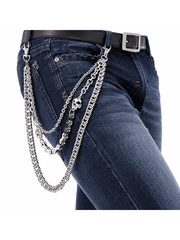 Pants Chain for Men Women,Biker Skull Chain Wallet,Long Cool Emo Punk Trousers Pocket Belt Key Chains for Hip Hop Rock Jean Gothic