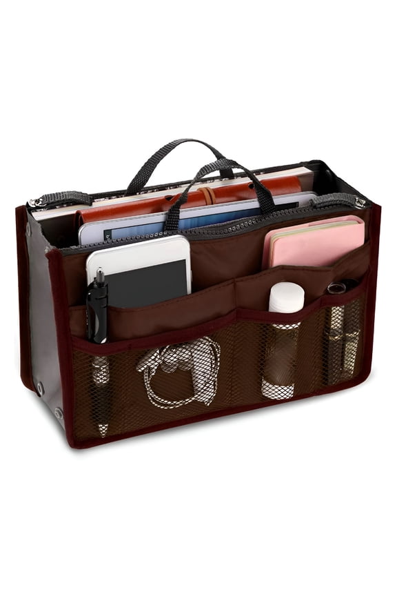 Portable Tote Handbag Organizer insert, Brown