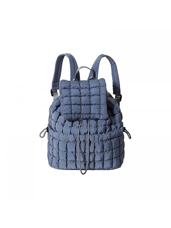Puffer Backpack Quilted Backpack for Women Medium Puffy Drawstring Flap Bags Trendy Casual Daypack (Grass Green)