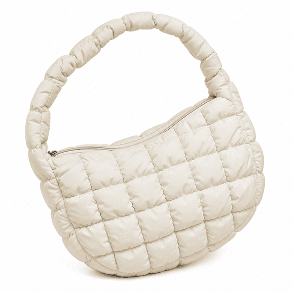 ELORIAH Puffer Tote Bag,Ergonomic Puffer Purse,Luxurious Puffy Bag,White