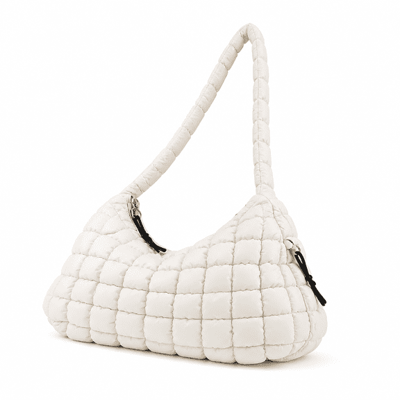 ELORIAH Puffy Tote Bag,Internal Zipper Pocket Puffer Purse,Large Zipper Pocket Puffy Bag,Beige