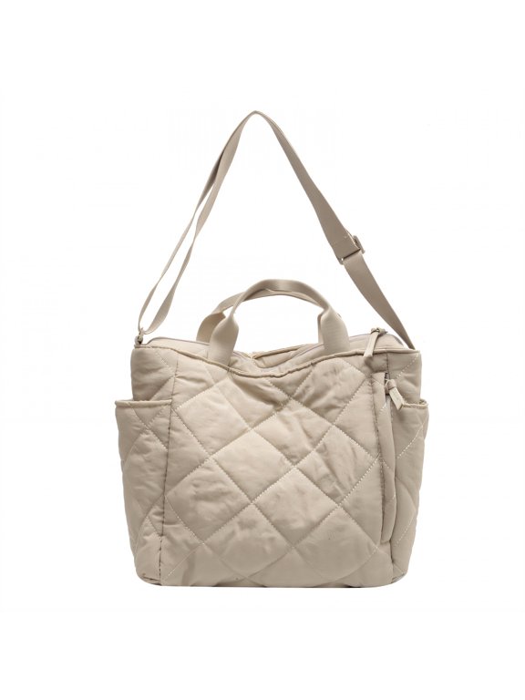 Puffy Tote Bag,Side Pockets Puffer Purse,Secure Zipper Puffy Bag,Beige