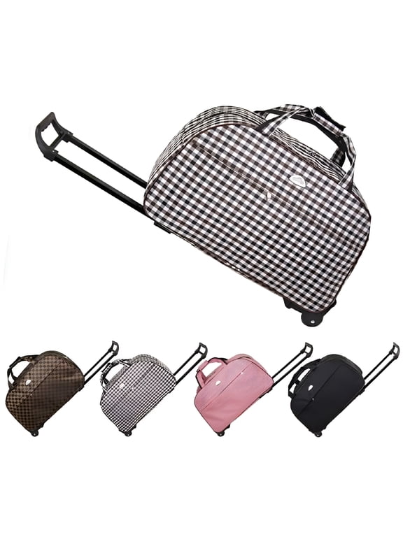 Rolling Duffle Bag with Wheels, 24" Trolley Travel Bag, Carry on Luggage Travel Suitcase, Overnight Weekender Bag for Unisex Adult, Underseat Luggage with Wheels (Gray and White Lattice)