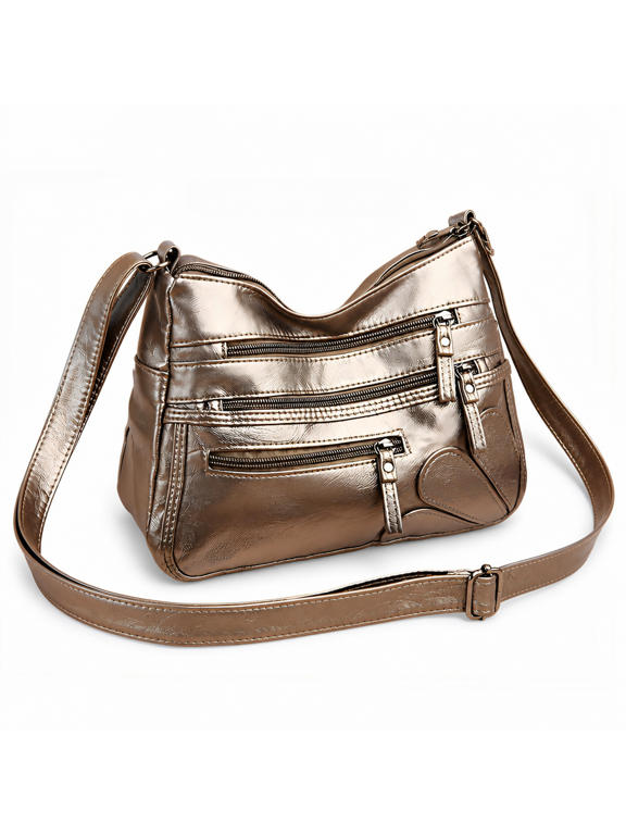 Shoulder Bags,Well-Organized Shoulder Bag for Women,Back Pocket Shoulder Purse,Bronze