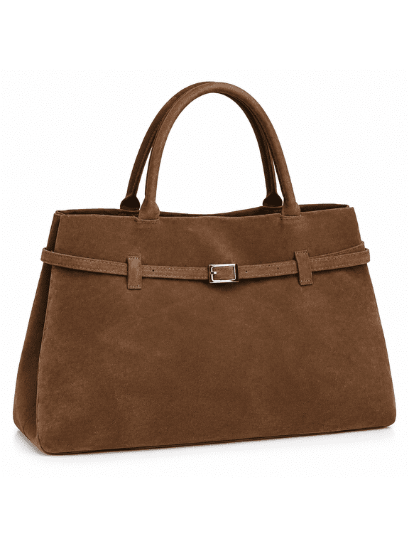 Suede Tote Bag Women Underarm Shoulder Bag Retro Vintage Top-Handle Purse Satchels Work Bag Fall Brown Suede Purse