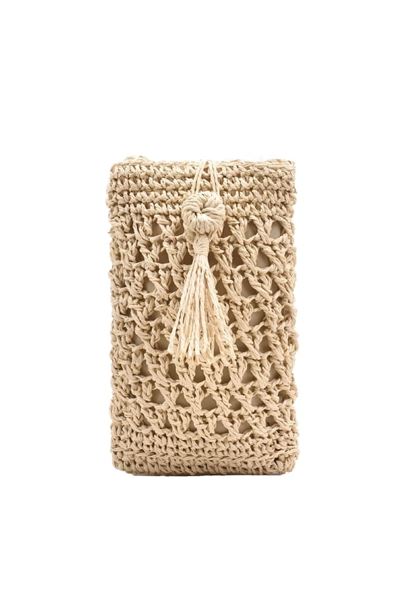 Travel Straw Woven Purse Women Mini Shoulder Crossbody Phone Bag (Beige)