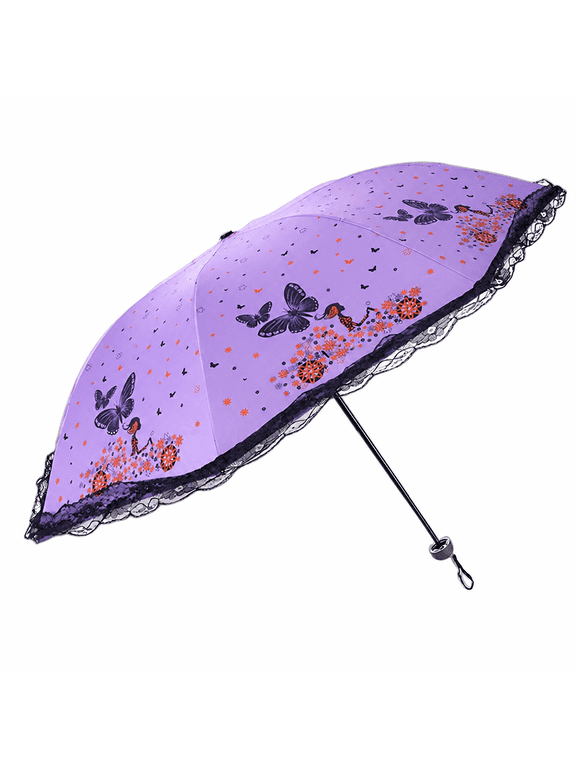 Umbrellas for Rain,Butterfly Graphic Accent Mini Umbrella,Eye Catching Detail Small Umbrella for Travel Mini,Purple