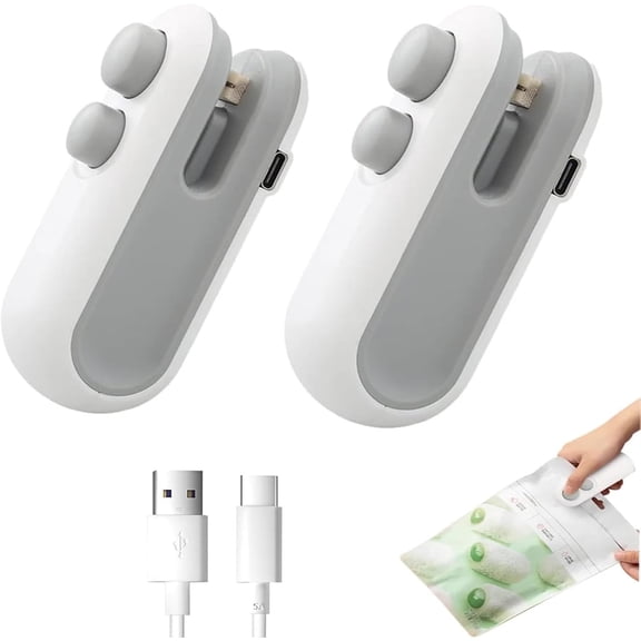 ELORTI Mini Bag Sealer, Handheld Heat Sealer for Plastic Bags, Portable Food Sealer Machine with Built-In Battery & Cutter for Food Storage, Snacks, Freshness Keep, 2pcs