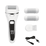 ELORTI Rechargeable Foot Scrubber, Pedicure Tool Kit with 3 Replacement Roller Heads and Smart LED, White