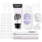 ELOVA Polygel Nail Kit with Slip Solution & Liquid Cup - Clear All-in-One Poly Extension Gel Starter Kit with Brush, 24 Dual Forms, Cuticle Pusher, Clip