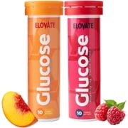 ELOVATE Fast-Acting Glucose Tablets, Peach & Raspberry   4g Each, 2 Tubes 20 Count, Gluten-Free, Fat-Free, FSA/HSA Eligible