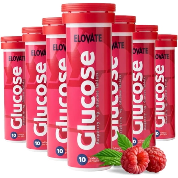 ELOVATE Fast Acting Glucose Tablets 4g Each, Raspberry Flavor Gluten Free, Fat Free, 8 Tubes (80 Count) Quick Dissolving Energy Supplement (80, Raspberry)