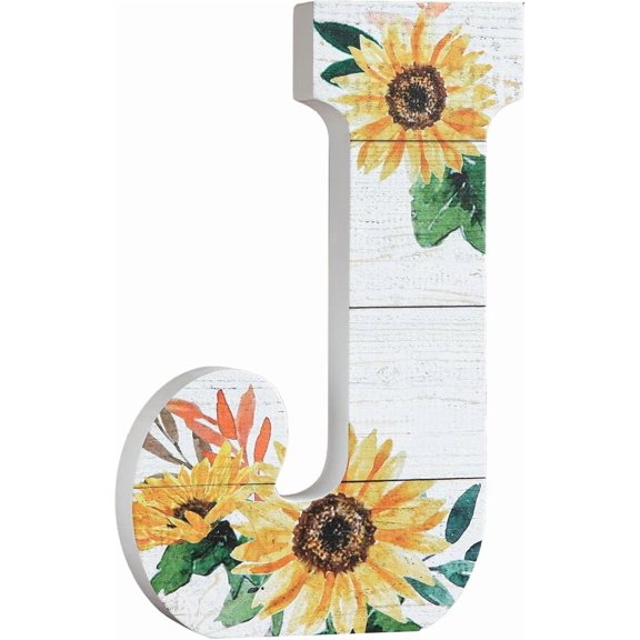 ELOYA- - 10" Wood Lettes for Wall Decor, Sunflower Tabletop Alphabet Decoration, DIY Farmhouse Decor, Rustic Freestanding Monogram Block (J)