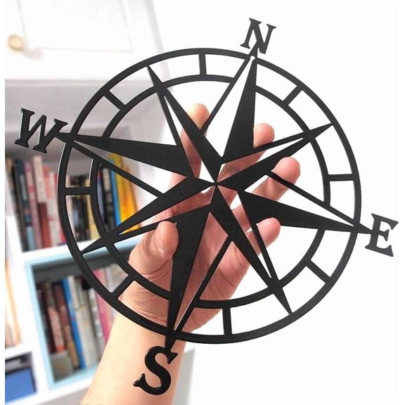 ELOYA- 11In Black Nautical Compass Metal Beach Theme Wall Hanging Decor