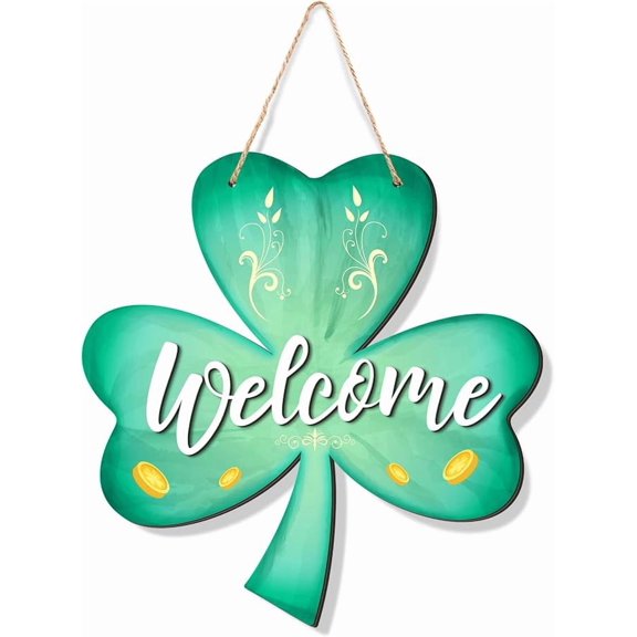 ELOYA- 12 x 11.5 Inch St. Patrick's Wall Pediments Wooden Irish Hanging Welcome Board Shamrock Plaques with Rope for St Patrick's Decor Window Home Wall Door Indoor Outdoor