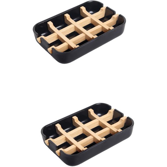 ELOYA- 2-Pack Black Bamboo Fiber Soap Holders