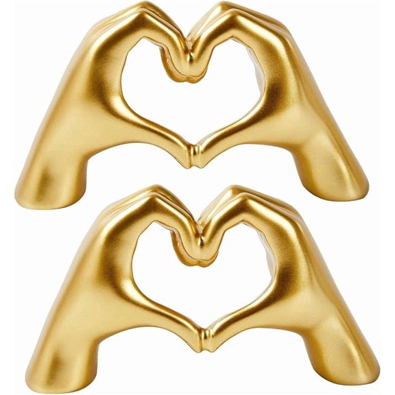 ELOYA- 2 Pack Golden Heart Hands Decoration, Mini Modern Love Gesture Statue Finger, Abstract Art Sculpture Resin Home Wedding Decoration