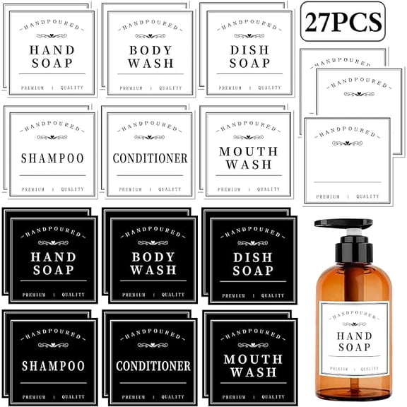 ELOYA- 27 Piece Waterproof Bathroom Labels for Bottles Black and White