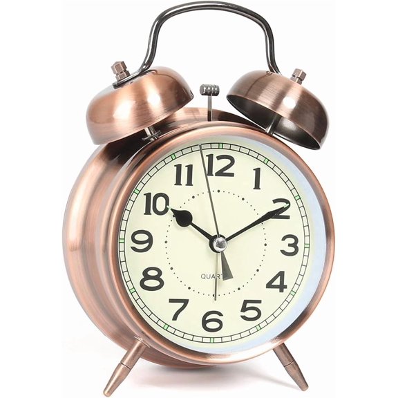 ELOYA- AYRELY Super Loud Alarm Clock for Heavy Sleepers Adults,Twin Bell Retro Inch Silent Non-Ticking Quartz with Backlight, Alarm Clocks for Bedrooms,Bedside,Study Room (Copper)