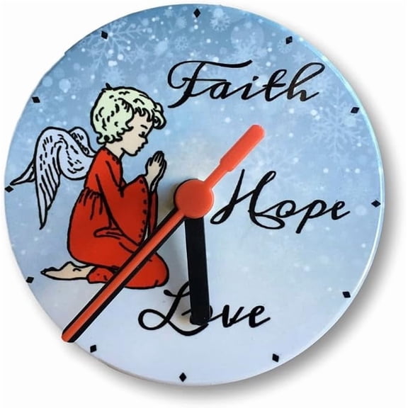 ELOYA- Cardinal Desk Clock Angel Child Praying with Faith Hope Love Memorial & Religious Gift Quartz Desktop Clock Sympathy, Christmas, Birthday Gift 4.25" Diameter