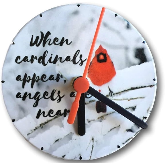 ELOYA- Cardinal Memorial Desk Clock When Cardinals Appear Angels Are Near Inspirational Sympathy Gift Red Cardinal Quartz Desk Clock for Bereavement, Memorial, Funeral Remembrance 4.25" Round