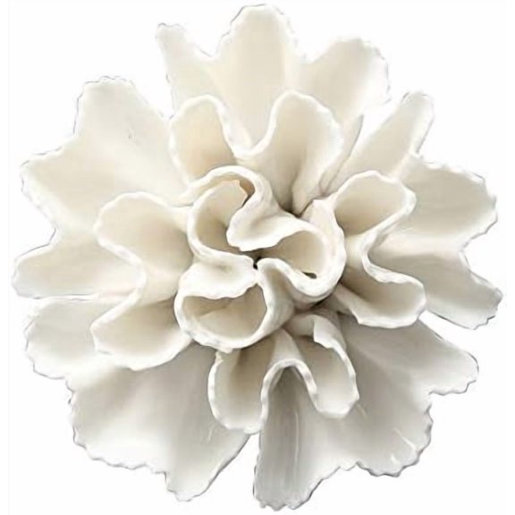 ELOYA- Carnation 3.15" Ceramic 3D Wall Art, Handmade Porcelain Flower Wall Decor for Home Office Decor (White)