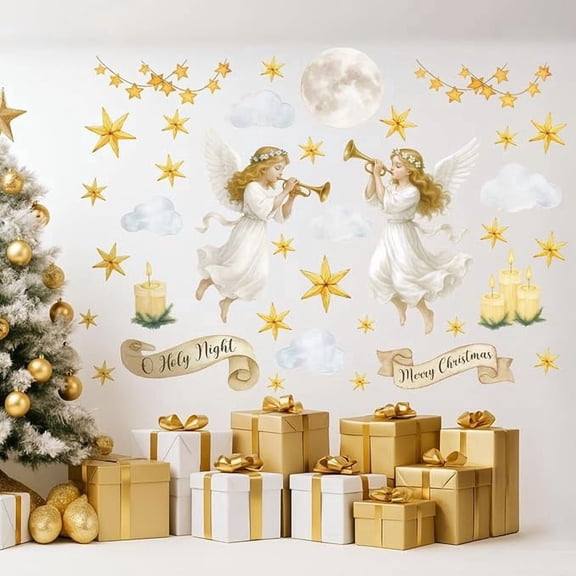 ELOYA- Christmas Angel Wall Stickers Large Nativity Gold Stars,Cute