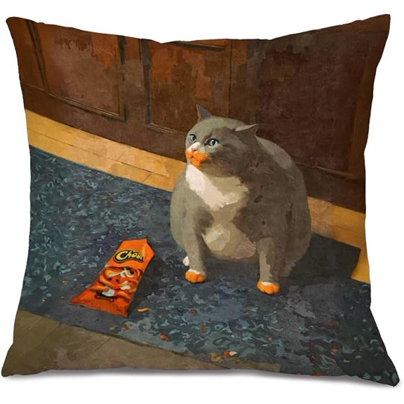 ELOYA- Funny Fat Cat Eats Meme Pillow Covers 18 x 18 Inches