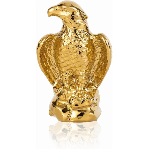 ELOYA- Golden Hawk Statue, Eagle Birds Figurine Home Decor, Modern Elegance Hawk Sculpture Office Home Decoration - Small Mini Wild Animal Gold Eagle for Desktop & Car Visit The Store