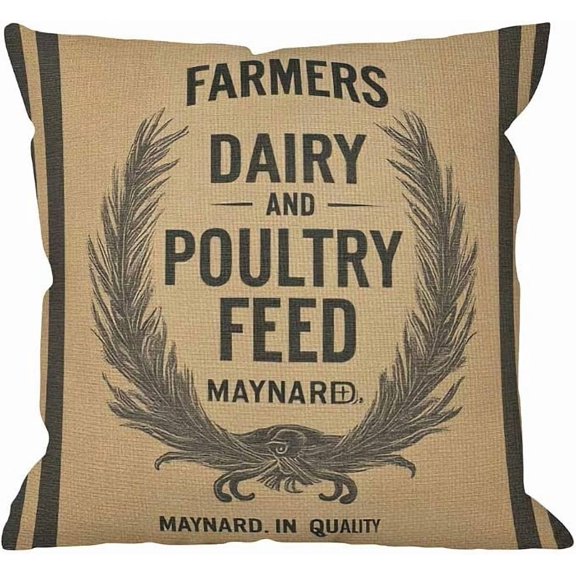 ELOYA- HGOD DESIGNS Throw Pillow Case Vintage Burlap Feed Sack Cotton Linen Square Cushion Cover Standard Pillowcase for Men Women Home Decorative Sofa Armchair Bedroom Livingroom 18 x 18 inch