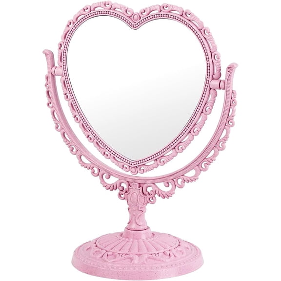 ELOYA- Heart Shaped Double Sided Vanity Mirror Pink