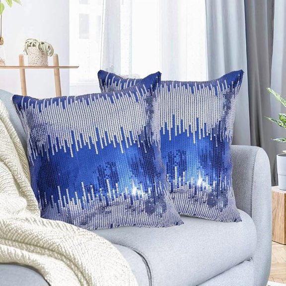 ELOYA- Juya Delight Navy Blue and Silver Sequin Throw Pillowcases Sparkle Pillow Cushion Covers for Couch Sofa Home Decor,18x18 inches, Set of 2