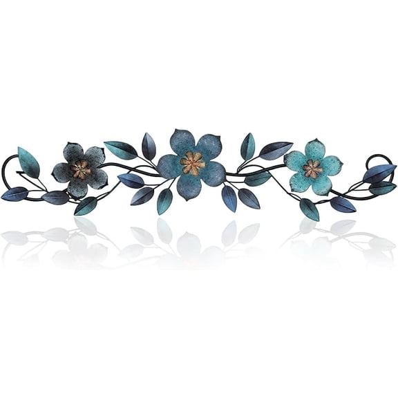 ELOYA- Metal Flower Wall Decor Wrought Iron Scroll 15.7x3.7,Blue