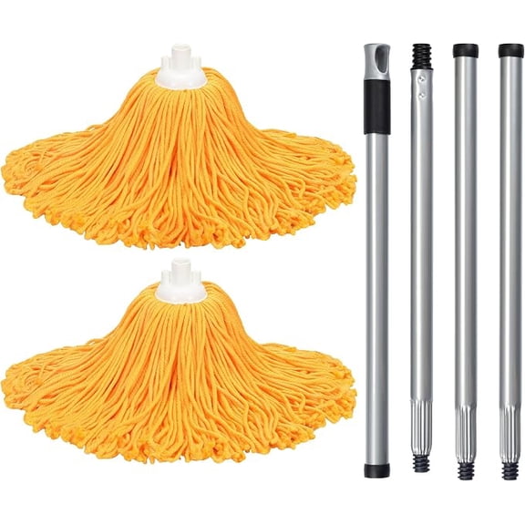 ELOYA- Microfiber Mop with 54 Inch Stainless Steel Handle and 2 Heads Orange