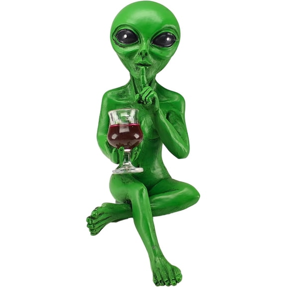 ELOYA- Novelty Alien Statue - Alien with Red Wine Glass Figurine, Home Office Bar Pub Game Room Desktop Shelf Workstation Coffee Table Ornament