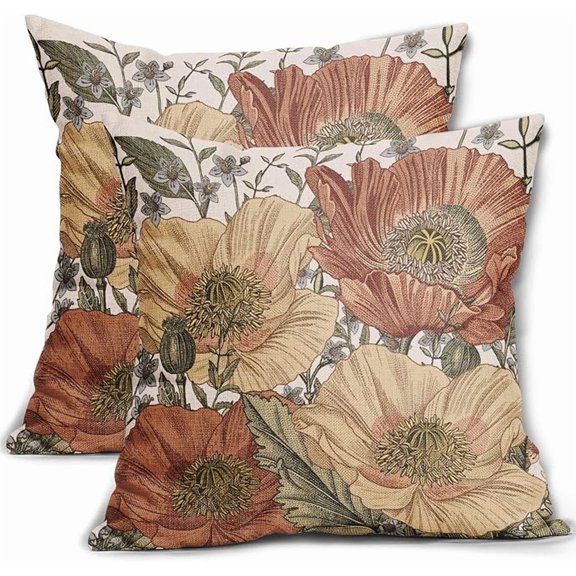 ELOYA- Sweetshow Brown Rust Red Vintage Floral Pillow Covers 18x18 Rustic Flowers Botanical Print Decorative Throw Pillows Outdoor Country Decorations Pillow Cases for Couch Sofa Bed Decor Set of 2