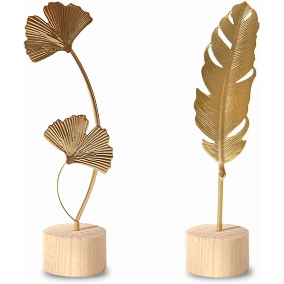 ELOYA- Two-Piece Luxury Nordic Metal Leaf Sculptures Elegant Gold Ginkgo & Palm Leaf Art Dcor, Modern Minimalist Metal Craft for Living Room, Entryway, Wine Cabinet, Home & Office Decoration