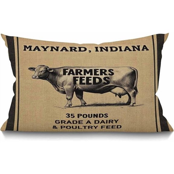 ELOYA- Vintage Cow Feed Sack Oblong Rectangle Pillow,Cow Cotton Linen Throw Lumbar Pillow Case Cushion Cover Home Office Decorative Rectangle 12 X 20 Inches